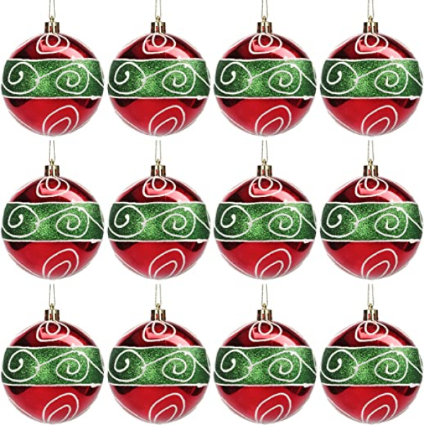 Belle Vous Christbaumkugeln (12 Stk) – 8cm Weihnachtskugeln Christbaumschmuck Kugeln Rot Grün mit Schnur – Weihnachtsbaum Kugeln Baumschmuck zum…