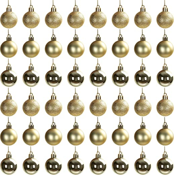 Belle Vous Goldene Christbaumkugeln Kunststoff Ornamente (48 STK) 3 cm – Jeweils 16 Weihnachtsbaumkugeln Matt, Glitzer Oberfläche mit Schnur zum…