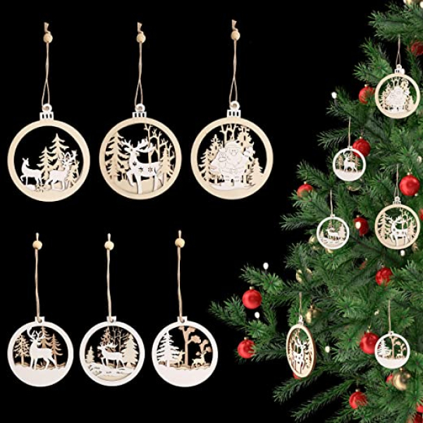 Belle Vous Weihnachtsbaum Anhänger Holz Deko Set (6 STK) – 6 Traditionelle Weihnachtsanhänger Holz Designs mit Laser Geschnittenen Waldszenen -…