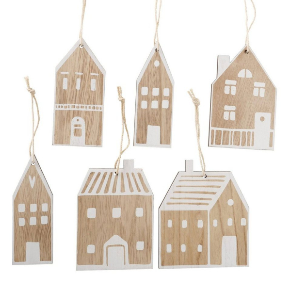 BOLTZE Christbaumschmuck »6tlg. Anhänger NORDY natur weiß Häuser aus Holz Dekohaus zum Hängen (6 Motive)«