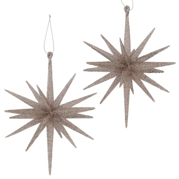 BOLTZE Weihnachtsbaumkugel »2tlg. Anhänger SPARKLING beige mit Glitter D15cm 3D-Stern Baumschmuck Weihnachten«