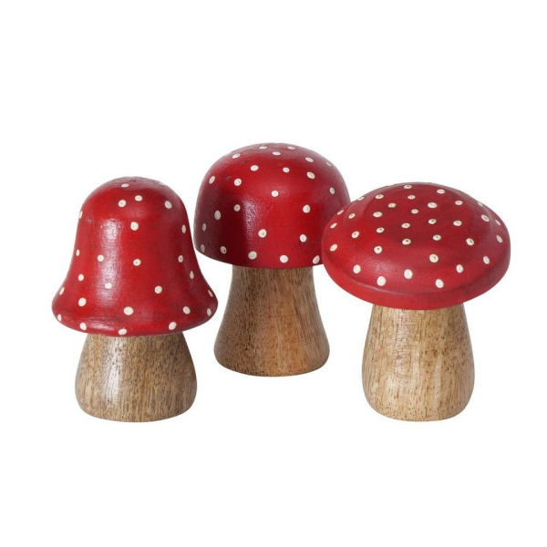 BOLTZE Weihnachtsbaumkugel »3tlg. Fliegenpilz HAPPY rot weiß braun H7cm Pilze aus Holz Holzpilze (3 Motive)«