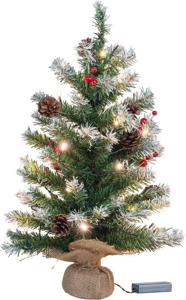 Britesta Tannenbaum Deko: Deko-Weihnachtsbaum mit 30 LEDs, Pinienzapfen und Eibenbeeren, 60 cm (Deko Weihnachtsbaum klein)