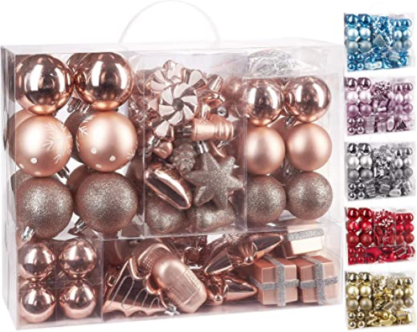 Brubaker 77-teiliges Set Weihnachtskugeln Christbaumschmuck – Kunststoff Roségold/Silber