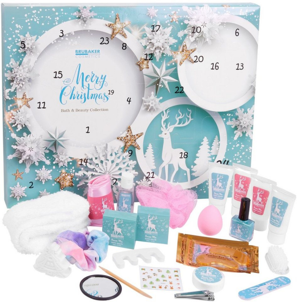 BRUBAKER Adventskalender XXL Beauty Adventskalender 2023 – Mint Blau – 24 x Körperpflege & Spa (Merry Christmas, 24-tlg), Wellness Weihnachtskalender für Frauen und Mädchen