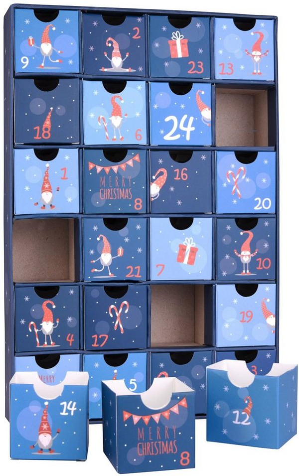 BRUBAKER befüllbarer Adventskalender DIY Weihnachtskalender mit 24 Türchen zum Befüllen Wichtel Zwerge Blau (Wiederverwendbar, 1-tlg), Kalender für Gutscheine Süßigkeiten 32,5…