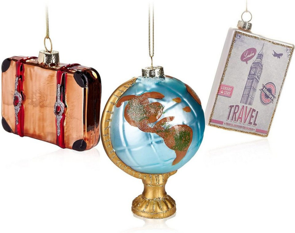BRUBAKER Christbaumschmuck »Baumkugel Set Travel Around The World« (3-tlg), Handbemalte Weihnachtskugeln Globus Koffer Reiseziel London -…