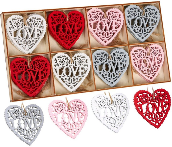 BRUBAKER Christbaumschmuck »Dekoanhänger Love Set« (24-tlg), Weihnachtsanhänger Liebe, Holz Deko für Valentinstag, Weihnachten oder DIY Dekorationen