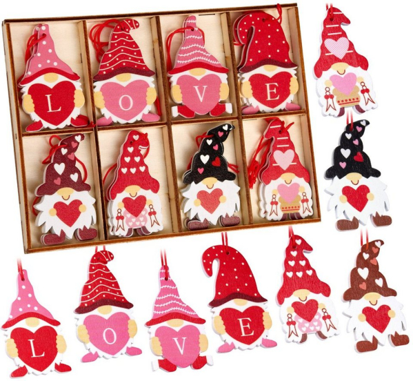 BRUBAKER Christbaumschmuck »Dekoanhänger Love Zwerge Set« (16-tlg), Weihnachtsanhänger Liebe, Holz Deko für Valentinstag, Weihnachten oder DIY…