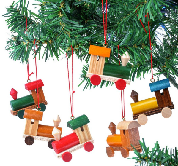 BRUBAKER Christbaumschmuck »Eisenbahn Christbaumanhänger Set« (6-tlg), Baumschmuck Lokomotiven Anhänger, aus Holz, 4,5 cm hoch