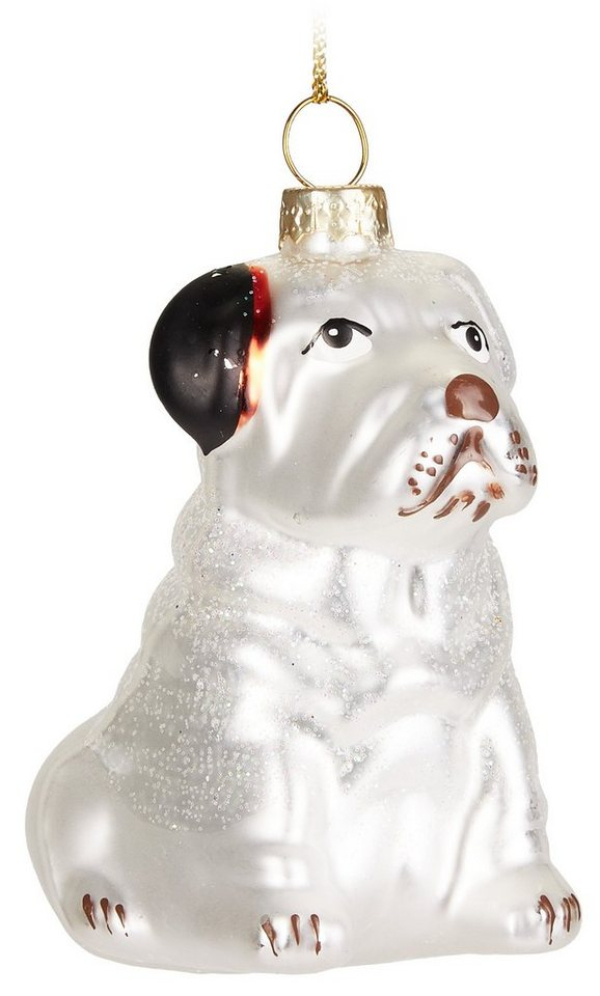 BRUBAKER Christbaumschmuck »Englische Bulldogge Weiß mit Weihnachtsmütze« (1-tlg), Handbemalte Lustige Weihnachtskugel Hund aus Glas -…