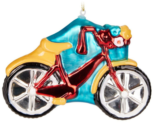 BRUBAKER Christbaumschmuck »Fahrrad Rot mit Glitzer« (1-tlg), Lustige Weihnachtskugel aus Glas – Mundgeblasene Weihnachtsbaumkugel Figuren Lustig…