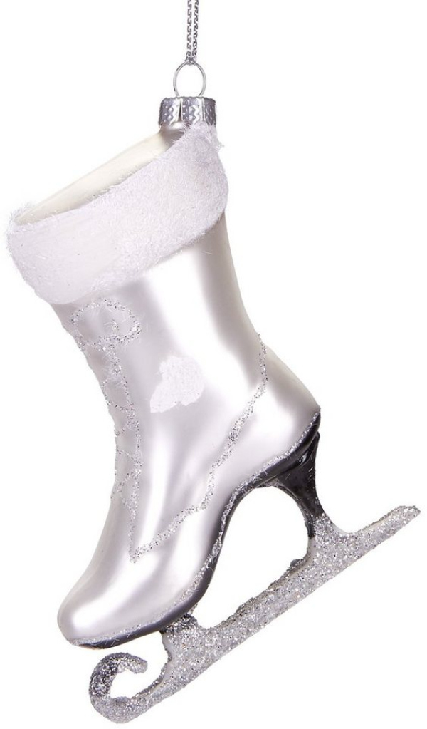 BRUBAKER Christbaumschmuck »Handbemalte Weihnachtskugel Weißer Schlittschuh«, eleganter Weihnachtsanhänger aus Glas, mundgeblasenes Unikat – ca. 10 cm