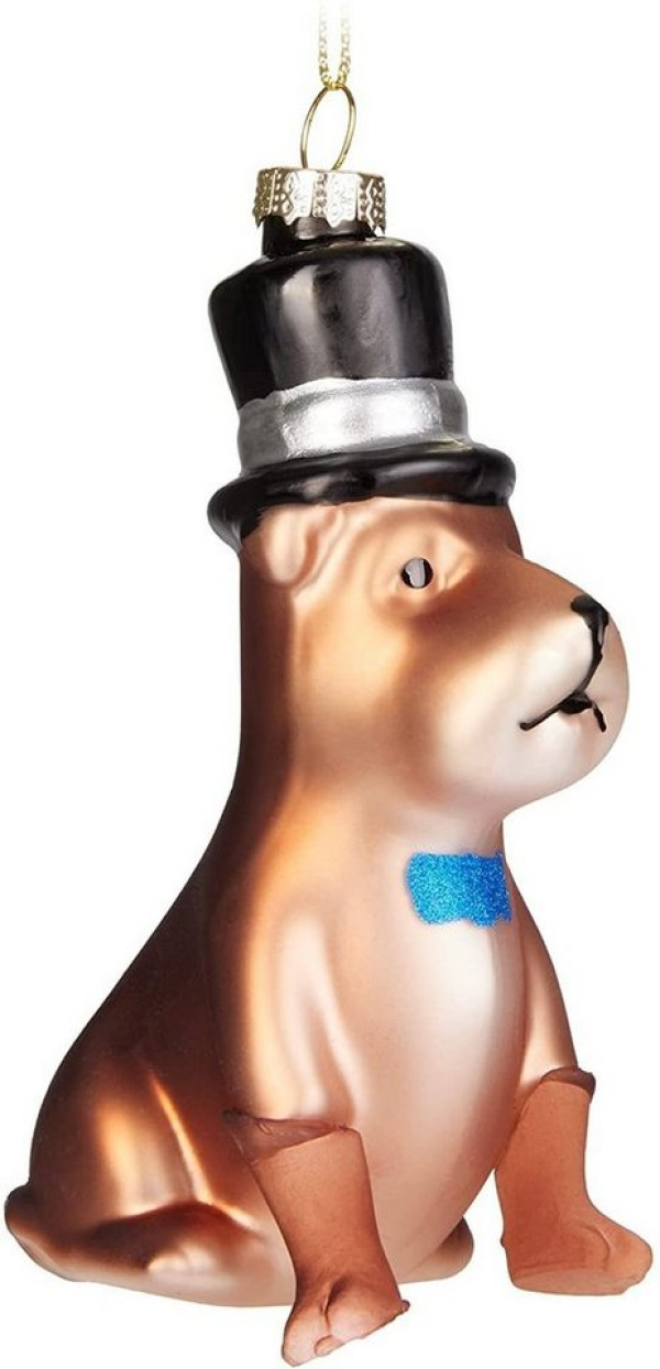 BRUBAKER Christbaumschmuck »Hund mit Zylinder und Fliege« (1-tlg), Handbemalte Baumkugel Terrier aus Glas – Mundgeblasene Weihnachtsbaumkugel…