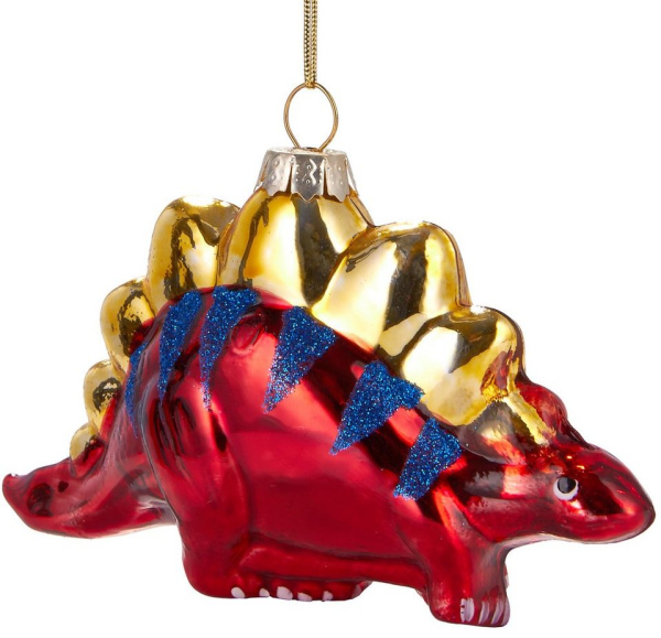 BRUBAKER Christbaumschmuck »Kunstvolle Weihnachtskugel Rot-blauer Dinosaurier«, mundgeblasene Weihnachtsdekoration aus Glas, handbemalt – 11.5 cm