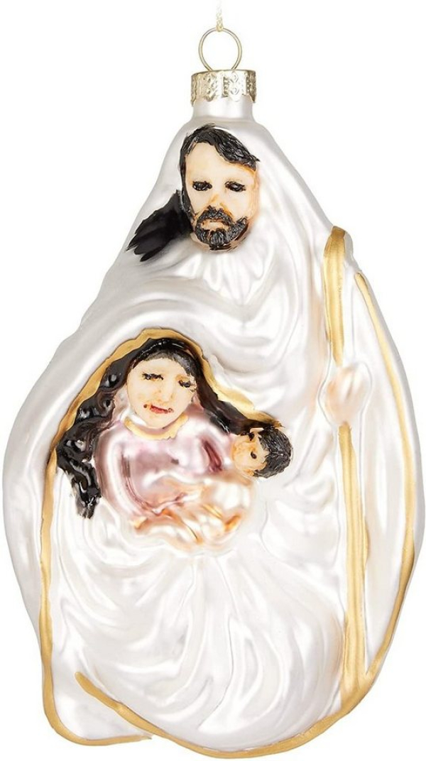 BRUBAKER Christbaumschmuck »Maria und Jesus unter dem Schutz des Gott Vaters« (1-tlg), Weiß Gold – Handbemalte Weihnachtskugel aus Glas -…