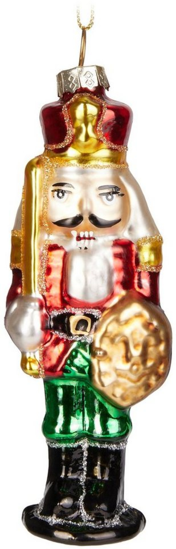 BRUBAKER Christbaumschmuck »Nussknacker Soldat Rot Grün Gold« (1-tlg), Handbemalte Weihnachtskugel aus Glas – Mundgeblasene Weihnachtsbaumkugel…