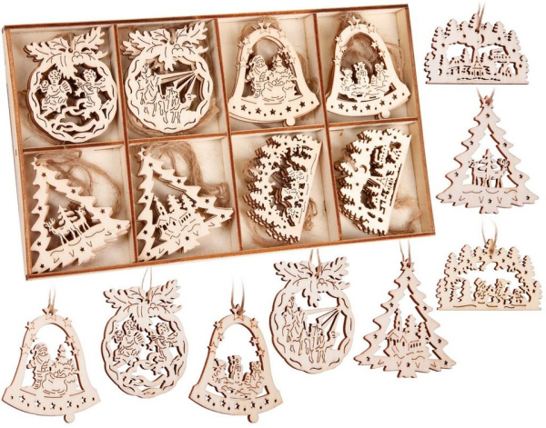 BRUBAKER Christbaumschmuck »Weihnachtsbaumschmuck Set« (24-tlg), Christbaumanhänger aus Holz – Weihnachtsanhänger zum Basteln und Bemalen