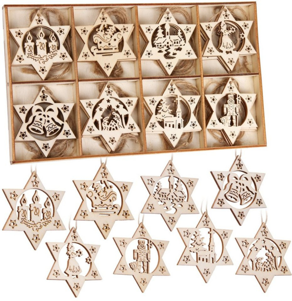 BRUBAKER Christbaumschmuck »Weihnachtsbaumschmuck Set« (24-tlg), Christbaumanhänger aus Holz – Weihnachtsanhänger zum Basteln und Bemalen