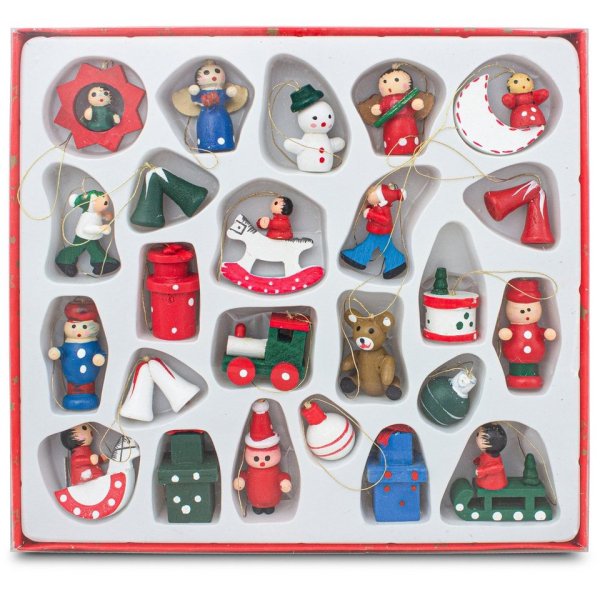 BRUBAKER Christbaumschmuck »Weihnachtsbaumschmuck Set« (24-tlg), 3,5 cm Holzfiguren Christbaumanhänger, handbemalt