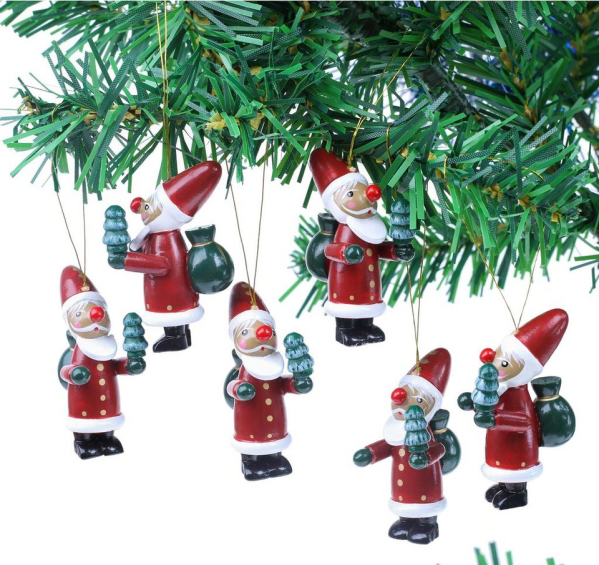 BRUBAKER Christbaumschmuck »Weihnachtsmann Holzanhänger Set« (6-tlg), 5,5 cm hoher Weihnachtsanhänger aus Holz, handbemalt
