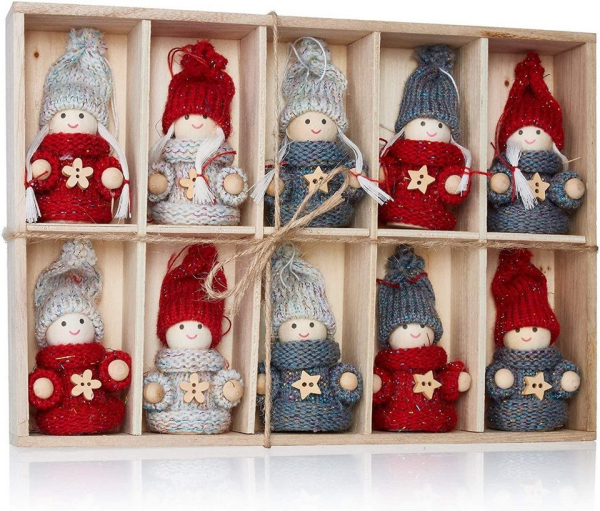 BRUBAKER Christbaumschmuck »Weihnachtswichtel Set Winterkinder« (10-tlg), Weihnachtsanhänger aus Holz und Strick, 7,5 cm hoch, Baumschmuck in…