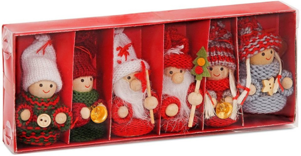 BRUBAKER Christbaumschmuck »Weihnachtswichtel Set, Winterkinder« (6-tlg), Weihnachtsanhänger aus Holz und Strick, 8 cm hoch, Baumschmuck in…
