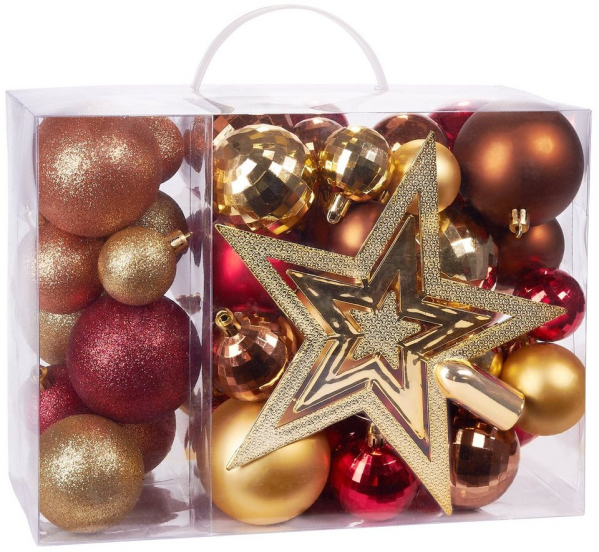 BRUBAKER Weihnachtsbaumkugel »50-teiliges Weihnachtskugel-Set mit Baumspitze«, Christbaumschmuck aus Kunststoff, Weihnachtsdekoration edel und robust