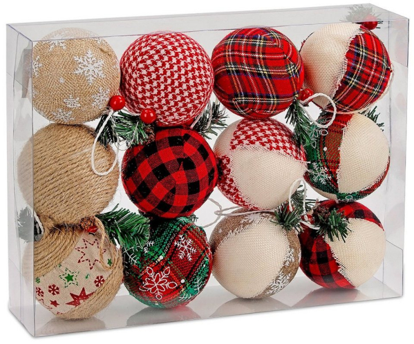 BRUBAKER Weihnachtsbaumkugel »Christbaumkugel Set aus Jute« (12 St), Baumkugel Set mit Juteaufhängern, stoffbezogene Weihnachtskugeln