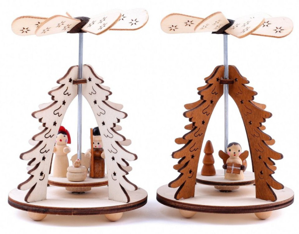 BRUBAKER Weihnachtspyramide »Holzpyramide im 2er Set«, mit 2 Motiven, Tischpyramiden aus Holz, handbemalte Figuren