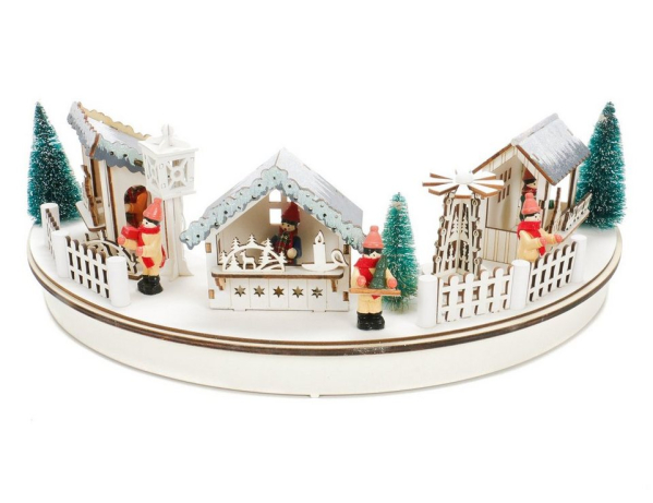 Bubble-Store Weihnachtsdorf »Weihnachtsdekoration Weihnachtsmarkt beleuchtet«, winterliche Marktstände mit 6 Figuren aus Holz, 3 Tannen