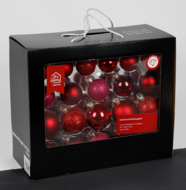 BURI Weihnachtsbaumkugel »Glas-Weihnachtsbaumkugeln 42er-Set versch. Größen Baumschmuck Baumdeko Anhänger«