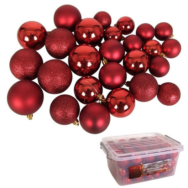 BURI Weihnachtsbaumkugel »Weihnachtsbaumkugeln rot 70 Stück in Aufbewahrungsbox Christbaumschmuck Deko«