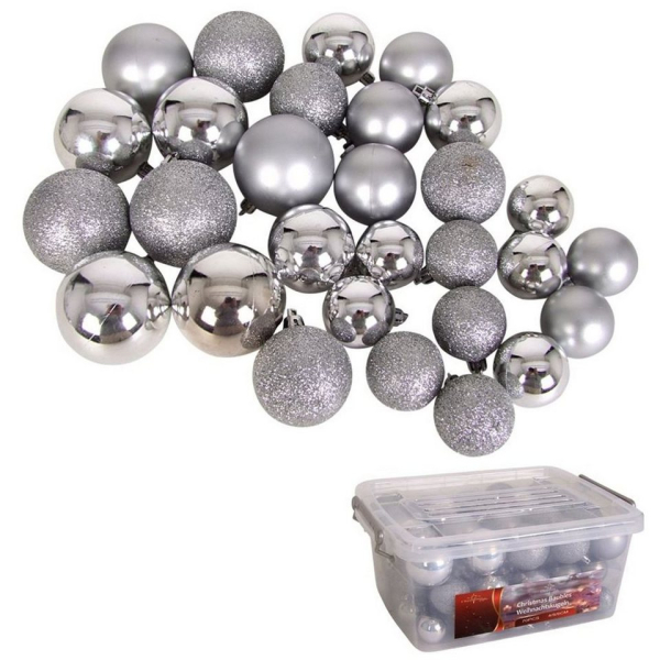 BURI Weihnachtsbaumkugel »Weihnachtsbaumkugeln silber 70 Stück in Aufbewahrungsbox Christbaumschmuck Deko«