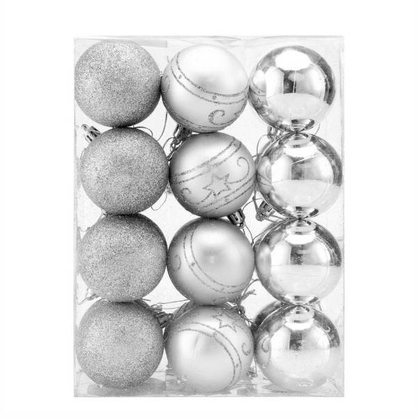 Casaria Weihnachtsbaumkugel (24 St), Christbaumkugeln 24 tlg 6cm matt glänzend glitzernd Christbaumschmuck Weihnachtsbaumkugeln Weihnachtsdeko silber