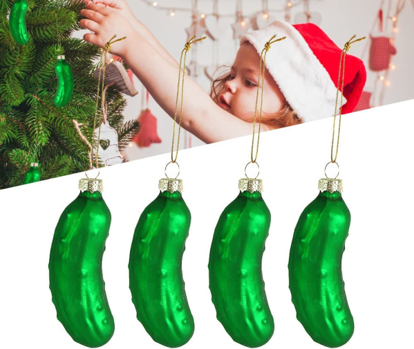 CJBIN Christbaumschmuck Gurke, 4 Stück Weihnachtsgurke anhänger, Christbaumgurke, Weihnachstbaumschmuck Gurke mit Lanyard , für die…