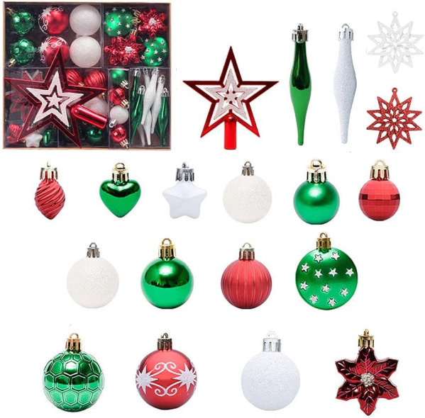 CJBIN Weihnachtskugeln, 58 Stücke Wiederverwendbar Weihnachtsbaumschmuck-Set mit Christbaumkugel, Stern-Baumkrone, Christbaumkugeln Weihnachtsdeko…
