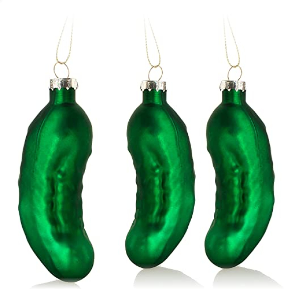 COM-FOUR® 3X Christbaumschmuck – Große Weihnachtsgurke aus echtem Glas – Weihnachtsbaum Anhänger in grün für die Weihnachtsdekoration -…
