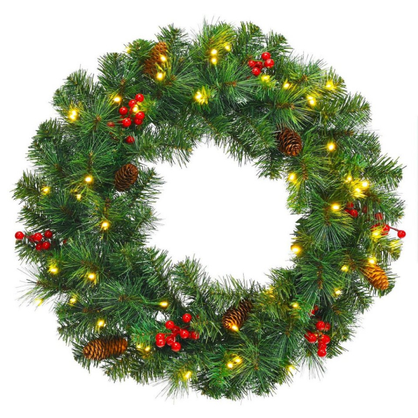 COSTWAY Adventskranz »Weihnachtskranz LED, Türkranze«, mit 50 LED-Leuchten und 110 Zweigen, Kiefernkranz Weihnachtsgirlande