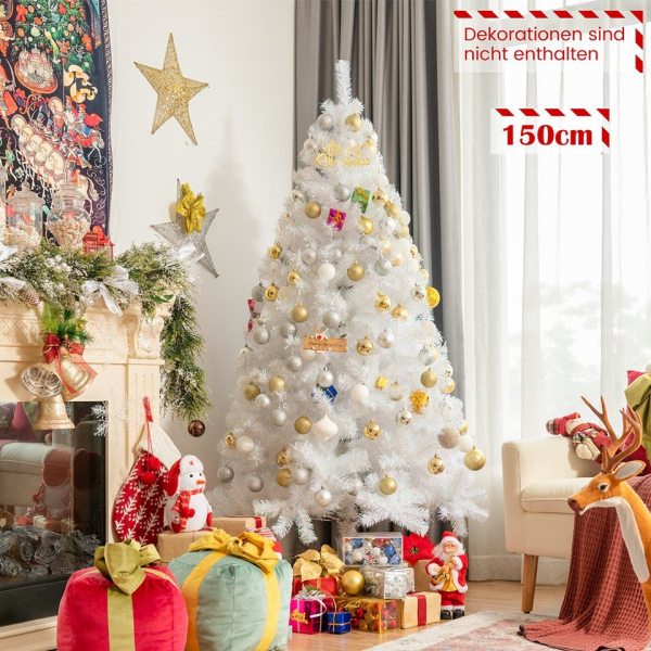 COSTWAY Künstlicher Weihnachtsbaum, 150cm Christbaum, Tannenbaum mit Metallständer, farbiges Pulver und 500 Zweigen, für Zuhause, Büro & Geschäfte