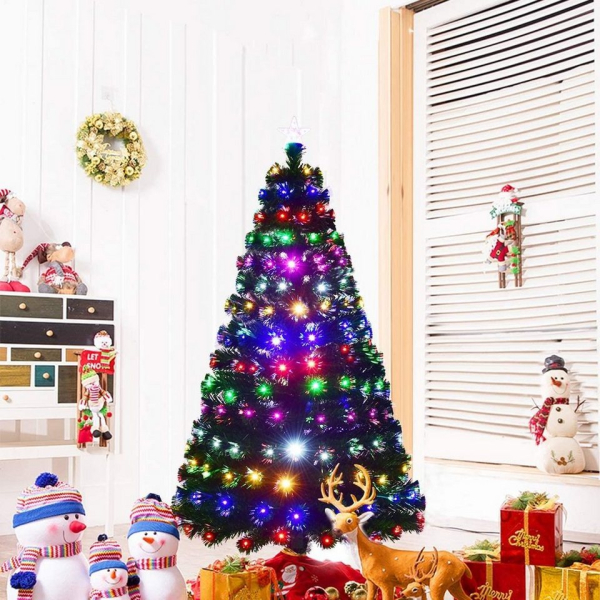 COSTWAY Künstlicher Weihnachtsbaum »LED Tannenbaum«, 150 cm, mit 8 Lichtmodi, Glasfaser und 6-farbige Leuchten, inkl. Sternspitze und Metallständer