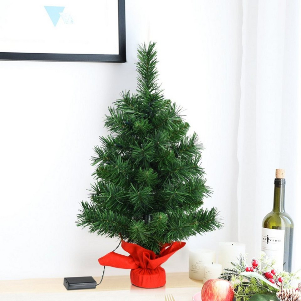 COSTWAY Künstlicher Weihnachtsbaum »Mini Tannenbaum«, 60cm, mit 71 Spitzen PVC Nadeln, 35 LED-Leuchten und Zementbasis