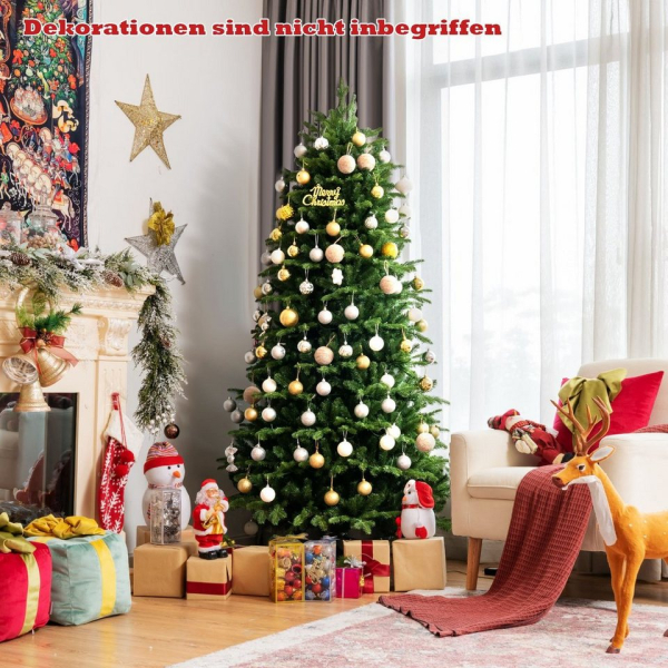 COSTWAY Künstlicher Weihnachtsbaum »Tannenbaum«, 180 cm, mit 310 warmweißen LED-Leuchten und 1664 Spitzen Nadeln, Grün