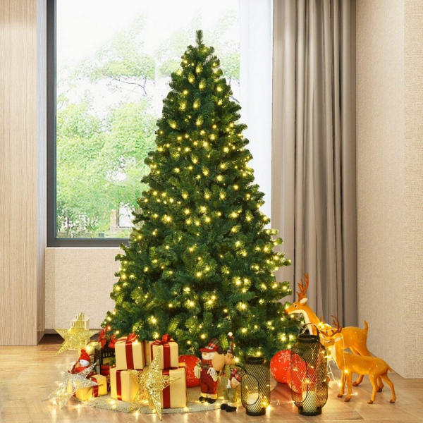 COSTWAY Künstlicher Weihnachtsbaum »Tannenbaum, Christbaum«, 225 cm, mit LED-Lichterketten und Metallständer, beleuchtet