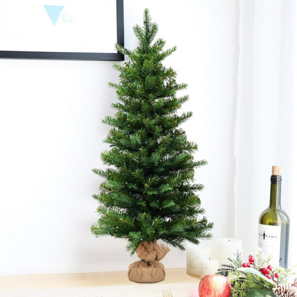 COSTWAY Künstlicher Weihnachtsbaum »Tannenbaum, Christbaum«, 90cm, 363 Spitzen PVC Nadeln, mit 50 LED-Leuchten, Timer-Funktion und Zementbasis, Grün