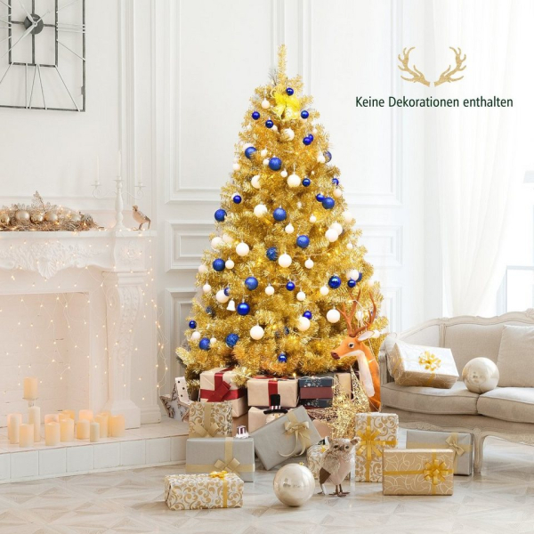 COSTWAY Künstlicher Weihnachtsbaum »Tannenbaum Gold«, 180cm, 1036 PVC Nadeln, mit Metallständer