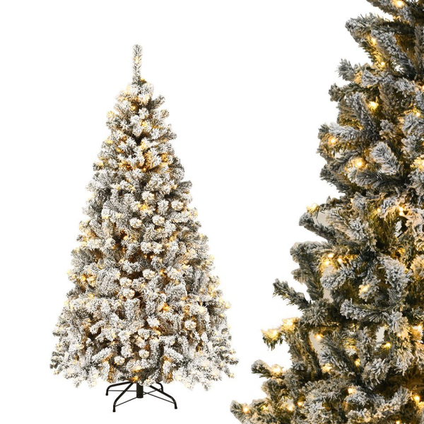 COSTWAY Künstlicher Weihnachtsbaum »Tannenbaum mit Schnee«, 180cm, 600 PVC Nadeln, 250 warmweißen LEDs & Metallständer