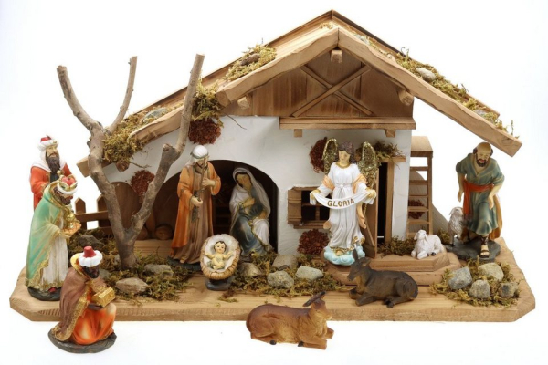 Creation Gross Krippe »Holz Krippenstall, Holzkrippe, Weihnachtskrippe 55*19*28cm (MIT Krippenfiguren)« (12-tlg), ein Krippenstall aus Holz, elf…