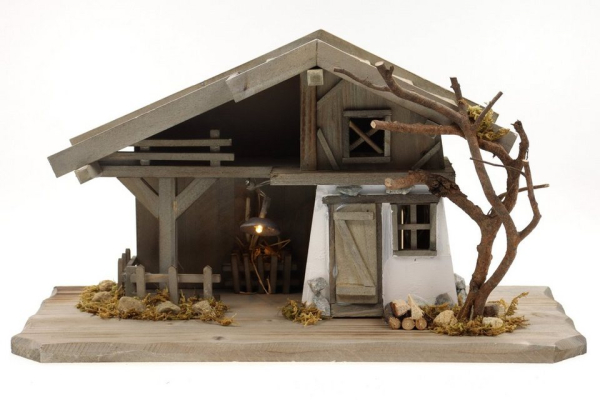 Creation Gross Krippe »Holz Krippenstall, Holzkrippe, Weihnachtskrippe mit Licht 38*18*21cm (OHNE Krippenfiguren)« (1-tlg), Krippenstall aus Holz…