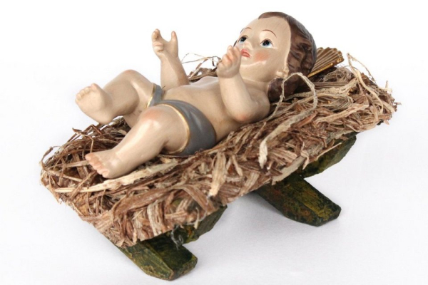 Creation Gross Krippenfigur »Jesus Christkind Jesuskind Christuskind 12,5 * 5,5cm mit Heiligenschein auf Stroh in Holzkrippe 13×8 cm, lose« (1…